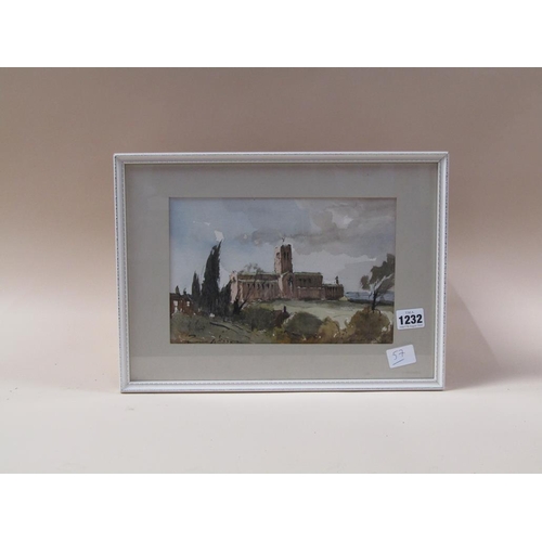 1232 - EDWARD WESSON - THE CATHEDRAL GUILDFORD, SIGNED WATERCOLOUR, F/G, 16CM X 25CM