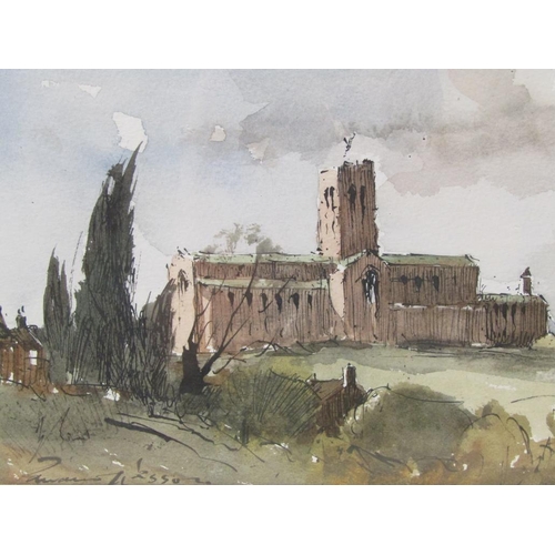 1232 - EDWARD WESSON - THE CATHEDRAL GUILDFORD, SIGNED WATERCOLOUR, F/G, 16CM X 25CM