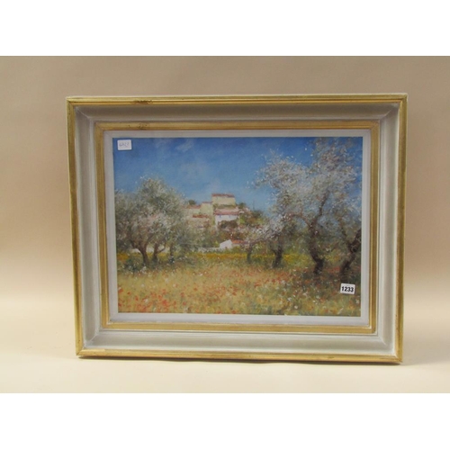 1233 - SIGNED INDISTINCTLY - CONTINENTAL SUMMER LANDSCAPE, SIGNED WATERCOLOUR, F/G, 40CM X 56CM