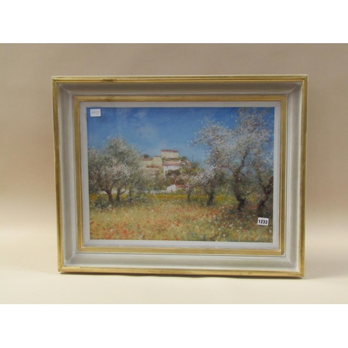 1233 - SIGNED INDISTINCTLY - CONTINENTAL SUMMER LANDSCAPE, SIGNED WATERCOLOUR, F/G, 40CM X 56CM