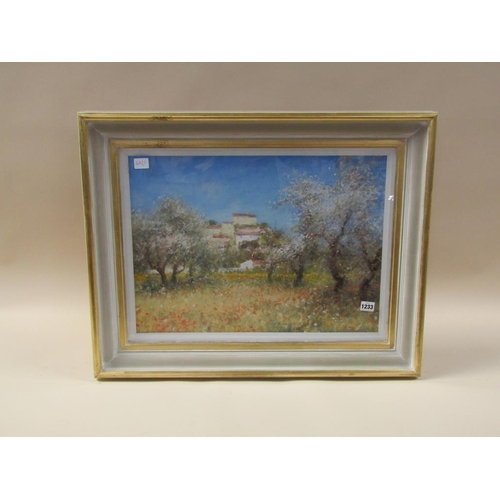 1233 - SIGNED INDISTINCTLY - CONTINENTAL SUMMER LANDSCAPE, SIGNED WATERCOLOUR, F/G, 40CM X 56CM