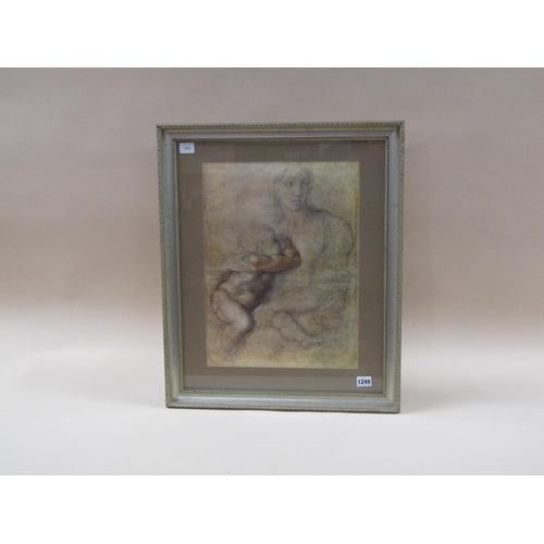 1249 - FRAMED BLACK ON WHITE PRINT - AFTER LEONARDO DA VINCI, MOTHER AND CHILD, FRAMED, 44CM X 32CM