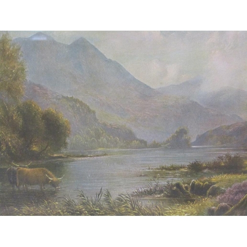 1256 - COLOURED PRINT - MORNING IN THE HIGHLANDS, F/G, 40CM X 50CM