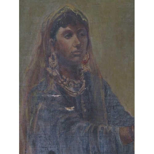 1259 - UNSIGNED 19C- PORTRAIT OF AN ARAB GENTLEMAN & ARAB LADY, FRAMED OIL ON CANVAS, EACH APPROX 42CM X 42... 