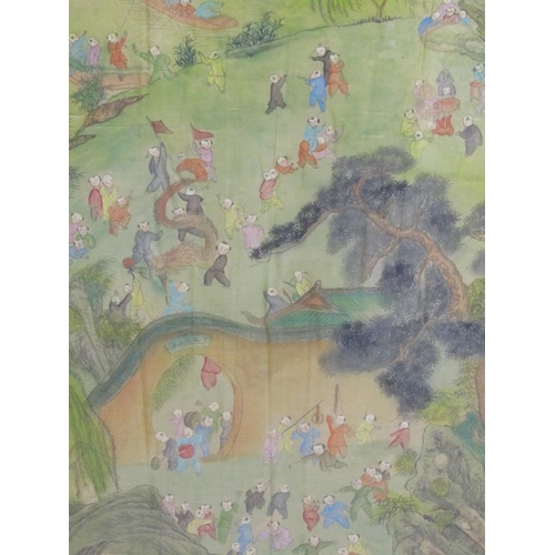 1270 - ORIENTAL COLOURED PRINT - CHILDREN AND FAMILIES, F/G, 94CM X 64CM