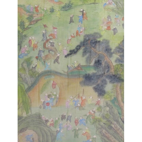 1270 - ORIENTAL COLOURED PRINT - CHILDREN AND FAMILIES, F/G, 94CM X 64CM