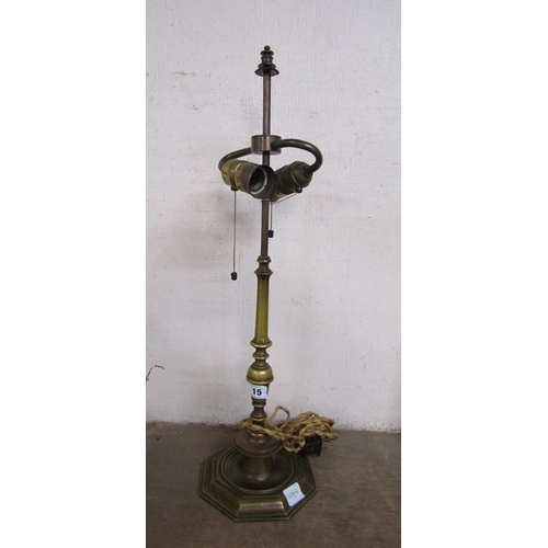 15 - EARLY 20c BRASS TWO BRANCH TABLE LAMP