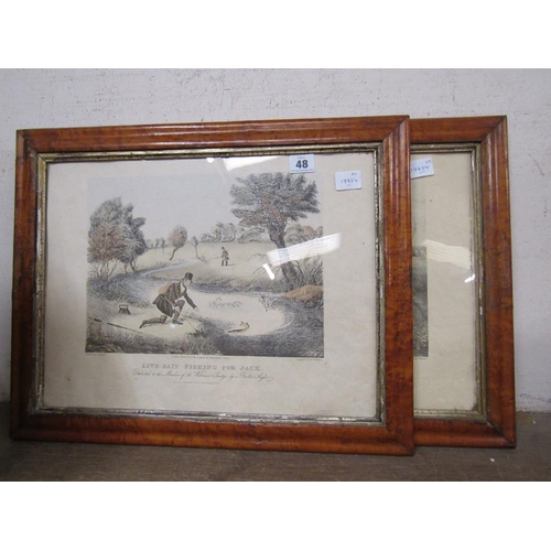 48 - MAPLE FRAMED SPORTING PRINTS, FISHING