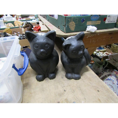 243 - TWO BLACK PAINTED TERRACOTTA CATS