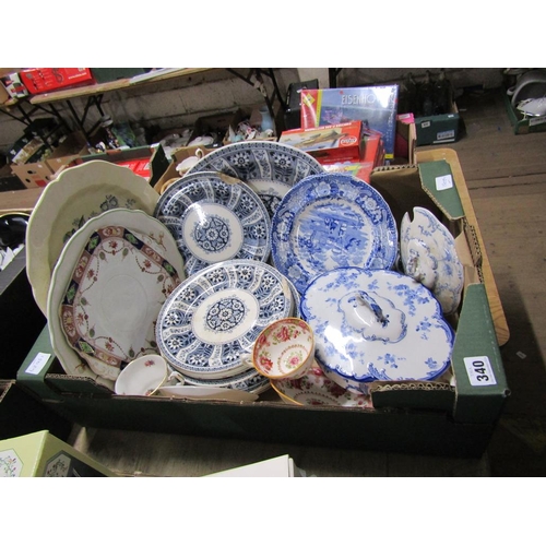 340 - BOX; TEA AND TABLEWARES TO INC. BLUE AND WHITE