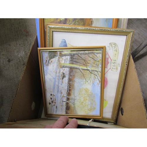 384 - BOX OF MIXED PICTURES AND PRINTS