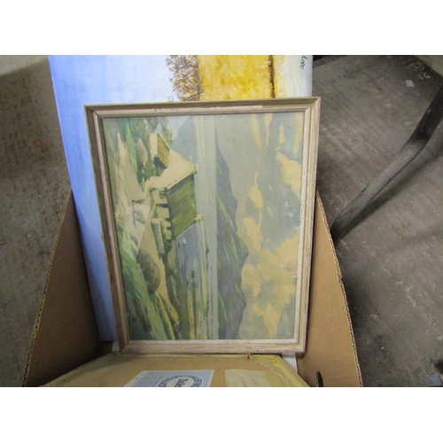 384 - BOX OF MIXED PICTURES AND PRINTS