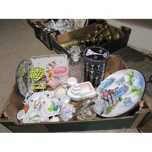 397 - BOX OF MIXED CERAMICS, SILVER PLATE, CRYSTAL