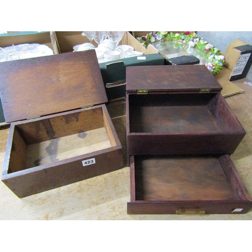 423 - MAHOGANY BOX WITH DRAWER AND ONE OTHER