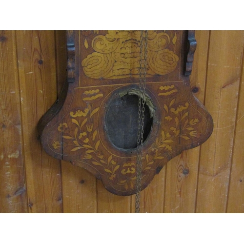 15 - A mid 19c Dutch Staartklok wall clock, the oak case inlaid with marquetry of foliage and birds and h... 