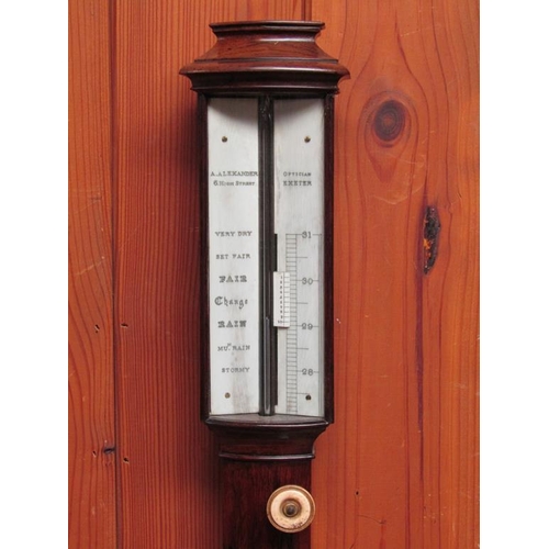 28 - An early 19c rosewood cistern barometer, the register plates signed A. Alexander, 6 High Street, Exe... 