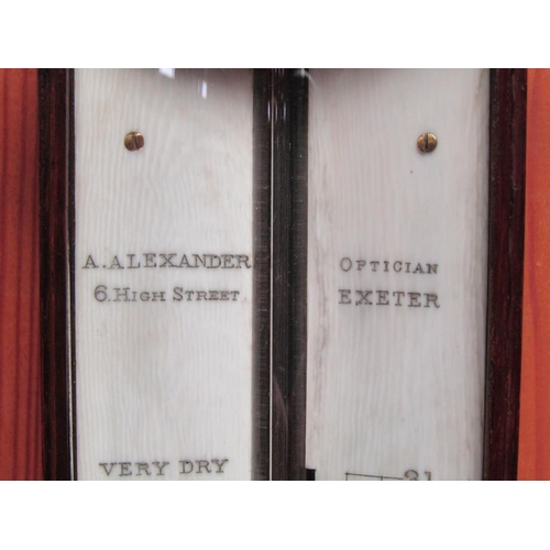 28 - An early 19c rosewood cistern barometer, the register plates signed A. Alexander, 6 High Street, Exe... 