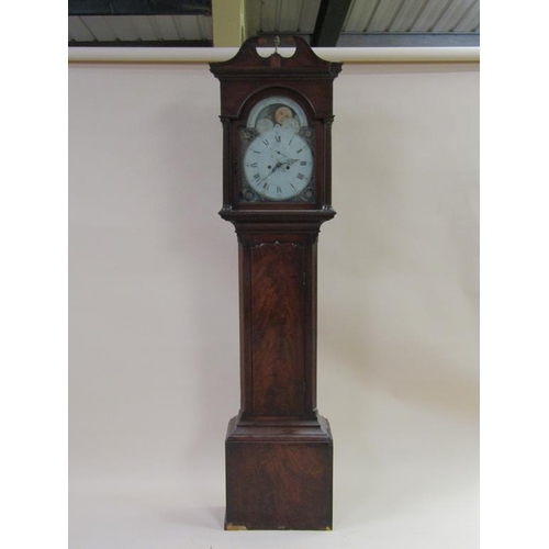 21 - A late 18c eight day longcase clock, the 33cm arched painted dial unsigned and having date and secon... 