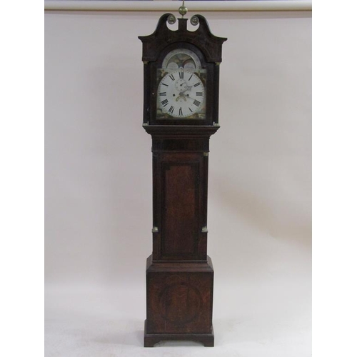 23 - An early 19c eight day longcase clock, the 30cm painted dial unsigned and having date, seconds and m... 