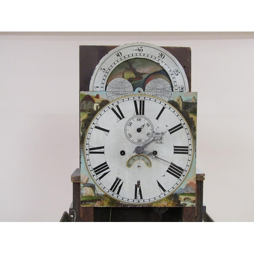 23 - An early 19c eight day longcase clock, the 30cm painted dial unsigned and having date, seconds and m... 