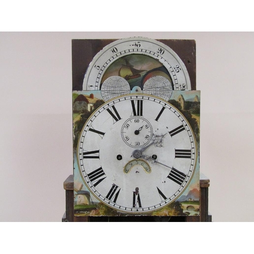 23 - An early 19c eight day longcase clock, the 30cm painted dial unsigned and having date, seconds and m... 