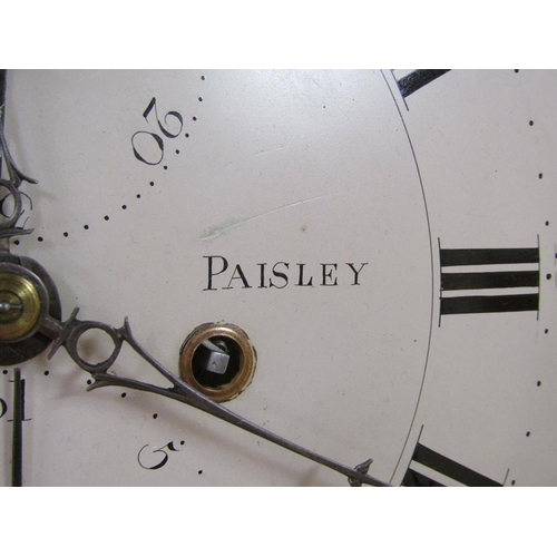 27 - An early 19c eight day longcase clock, the 35cm arched painted dial signed A. Kirkwood, Paisley and ... 