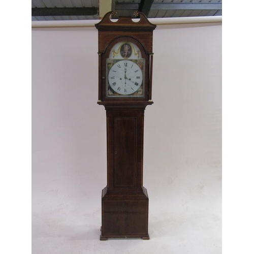 27 - An early 19c eight day longcase clock, the 35cm arched painted dial signed A. Kirkwood, Paisley and ... 