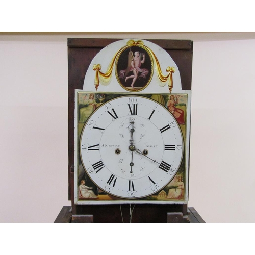 27 - An early 19c eight day longcase clock, the 35cm arched painted dial signed A. Kirkwood, Paisley and ... 