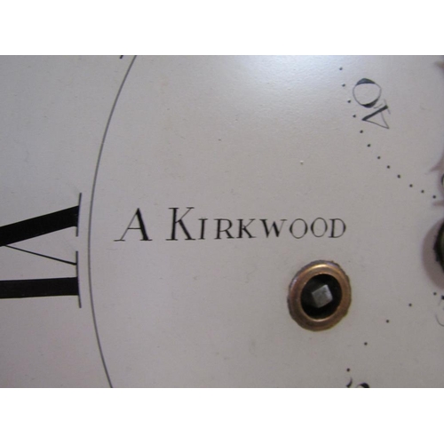 27 - An early 19c eight day longcase clock, the 35cm arched painted dial signed A. Kirkwood, Paisley and ... 