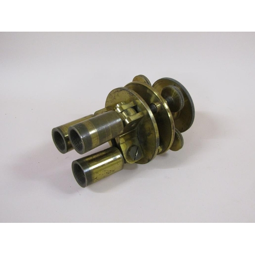 36 - A 19c brass tripod mount with adjustable level, 14.5cm h.