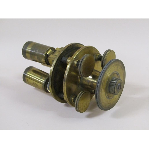 36 - A 19c brass tripod mount with adjustable level, 14.5cm h.