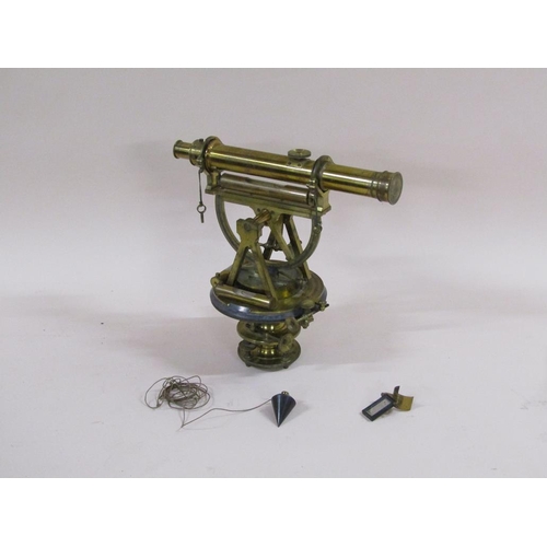 38 - A mid 19c brass level with compass bearing, with a 38cm tube, in fitted box.