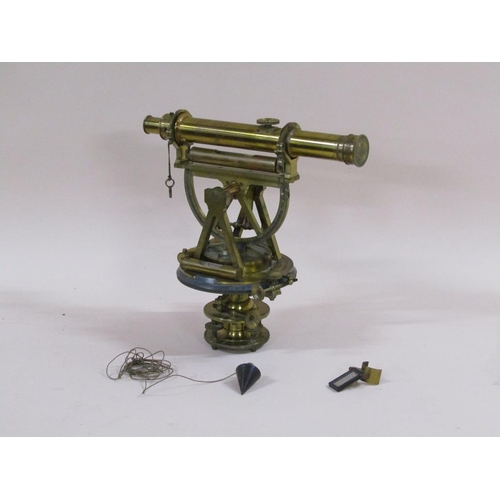 38 - A mid 19c brass level with compass bearing, with a 38cm tube, in fitted box.