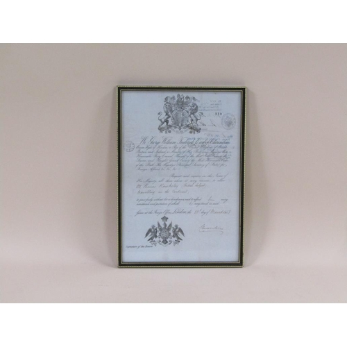 40 - A framed and glazed copy of Thomas Hawksley's passport, dated London 23rd March 1853.