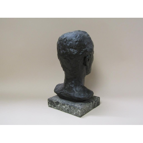 54 - Two hollow cast bronze busts of male heads, both signed indistinctly, 35cm & 40cm h.