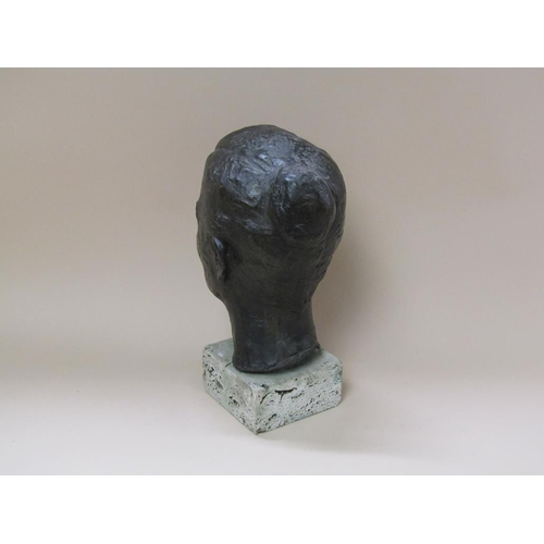 54 - Two hollow cast bronze busts of male heads, both signed indistinctly, 35cm & 40cm h.