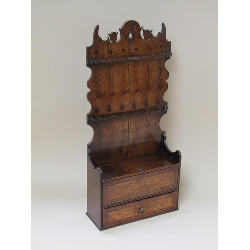 56 - A 19c Welsh wall hanging spoon rack with base drawer and candle box, 72cm h.