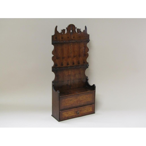 56 - A 19c Welsh wall hanging spoon rack with base drawer and candle box, 72cm h.