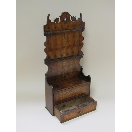 56 - A 19c Welsh wall hanging spoon rack with base drawer and candle box, 72cm h.