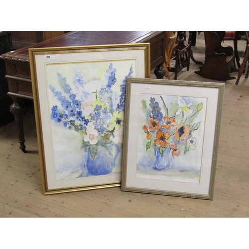 1028 - CYNTHIA WHARTON, BIRTHDAY FLOWERS A WATERCOLOUR SIGNED TOGETHER WITH VASE OF MIXED FLOWERS SIGNED WA... 