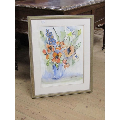 1028 - CYNTHIA WHARTON, BIRTHDAY FLOWERS A WATERCOLOUR SIGNED TOGETHER WITH VASE OF MIXED FLOWERS SIGNED WA... 