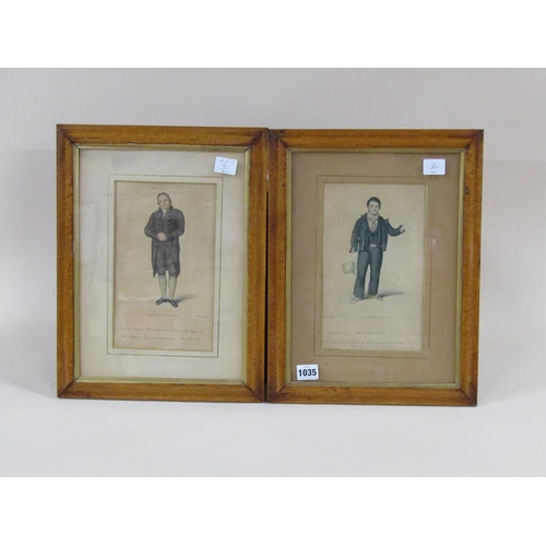 1035 - PAIR OF 19c COLOURED PRINTS MR G SMITH AND MR DOWTON, MAPLE F/G - EACH APPX 24 x 15 cms