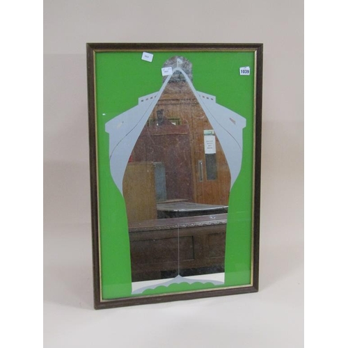 1039 - ART DECO PERIOD SHIP MIRROR FRAMED 75 x 48 cms