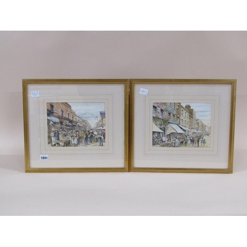 1041 - BRIAN EDEN, A PAIR STREET MARKET WATERLOO BRIDGE AND CHRISP STREET MARKET, LONDON - WATERCOLOURS F/G... 