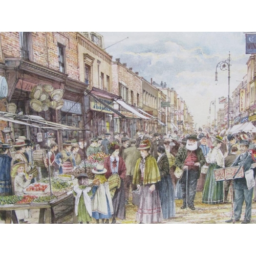 1041 - BRIAN EDEN, A PAIR STREET MARKET WATERLOO BRIDGE AND CHRISP STREET MARKET, LONDON - WATERCOLOURS F/G... 