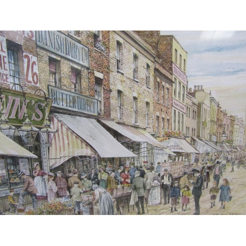 1041 - BRIAN EDEN, A PAIR STREET MARKET WATERLOO BRIDGE AND CHRISP STREET MARKET, LONDON - WATERCOLOURS F/G... 