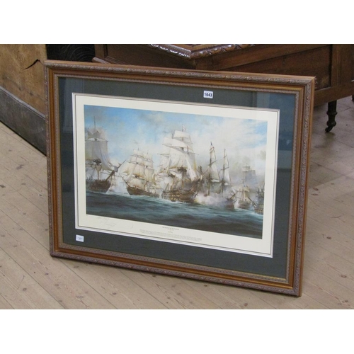 1043 - ROBERT TAYLOR, A COLOURED ARTIST PROOF PRINT, THE BATTLE OF TRAFALGAR, F/G 49 x 73 cms