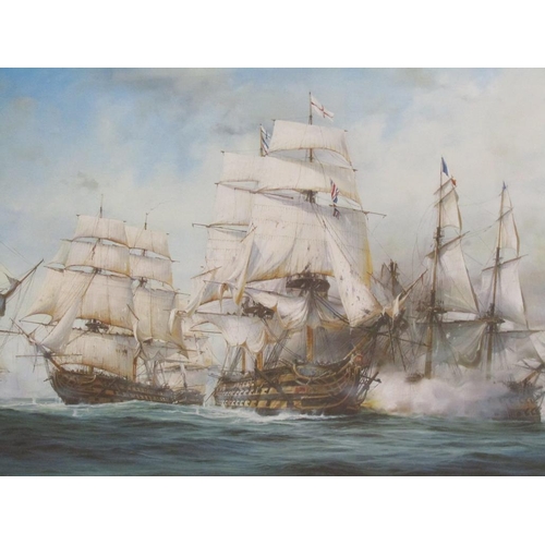 1043 - ROBERT TAYLOR, A COLOURED ARTIST PROOF PRINT, THE BATTLE OF TRAFALGAR, F/G 49 x 73 cms