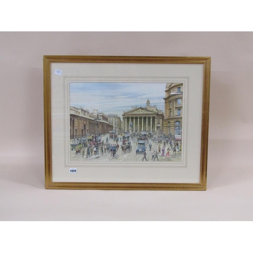 1044 - BRIAN EDEN - THE BANK OF ENGLAND AND THE ROYAL EXCHANGE, SIGNED WATERCOLOUR F/G 34 x 48 cms