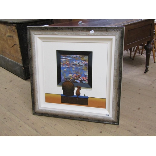 1048 - CHRIS CHAPMAN - CONTEMPORARY OIL ON BOARD, FRAUD MONET - FRAMED 60 x 60 cms